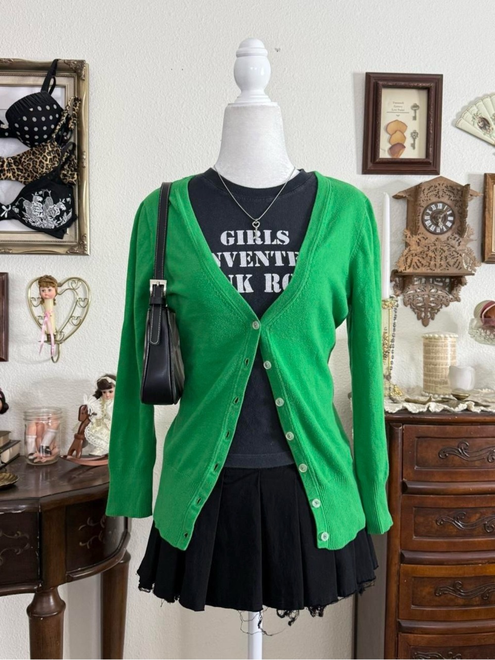 Y2k twee quirky preppy green cardigan